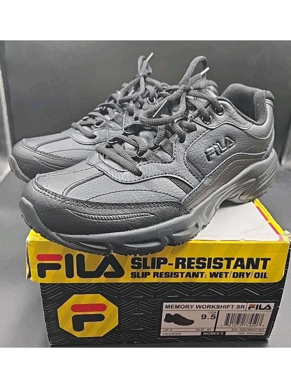 Fila Memory Workshift SR Slip Resistant Oil Soft Toe Womens 9.5 Work Shoes Black
